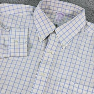 Brooks Brothers Shirt Mens 16.5 33 Blue Yellow Plaid Classic Fit Supima Cotton